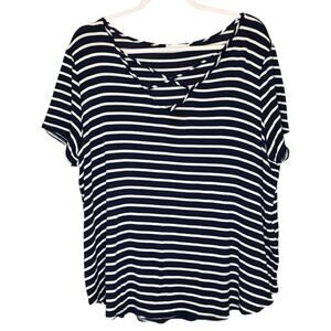Emory Park Navy & White Striped Crisscross Neckline Tee Top | Plus 1X